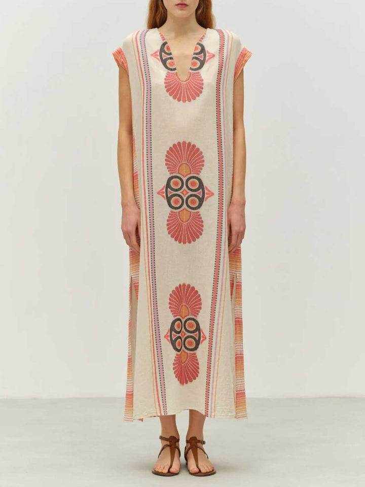 Retro Casual Ethnic Style Floral Print Slit Maxi Dress