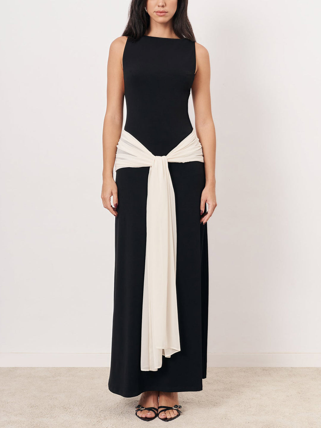 Elegant Chiffon Bow Two-tone Maxi Dress