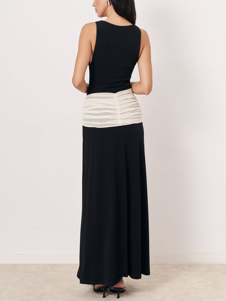 Elegant Chiffon Bow Two-tone Maxi Dress
