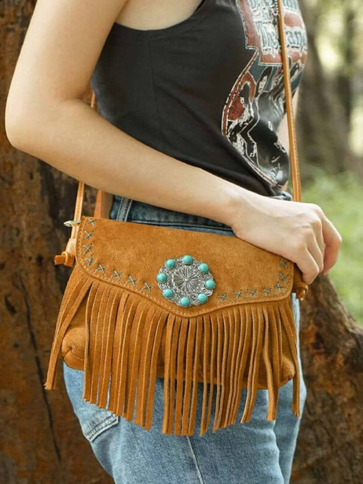 Turquoise Concho leren tas met magnetische sluiting en flap