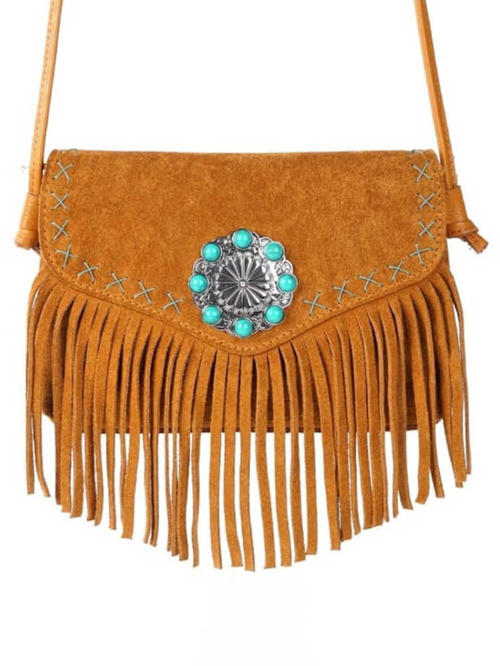 Turquoise Concho leren tas met magnetische sluiting en flap