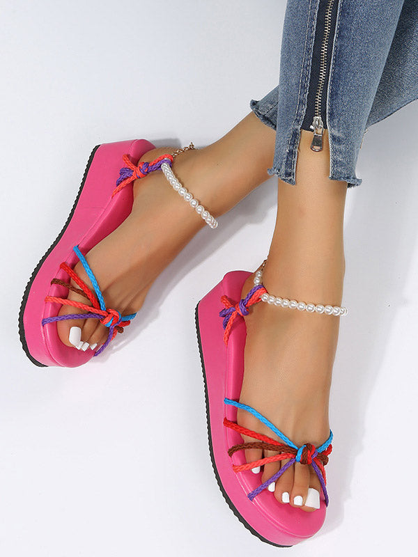 Colorblock Casual Pearl Buckle Sandals