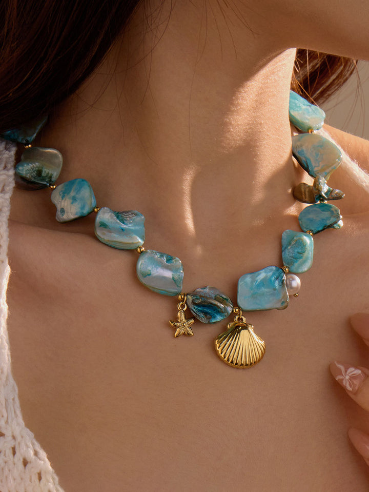 Ocean Style Blue Shell And Starfish Necklace