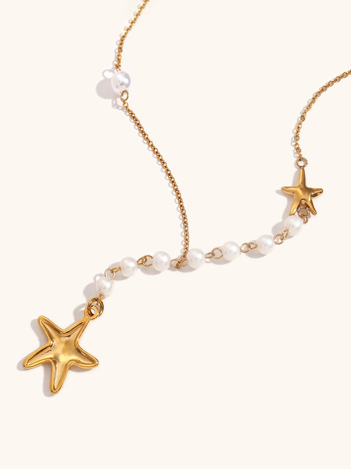 Starfish Pearl Pendant Asymmetric Necklace