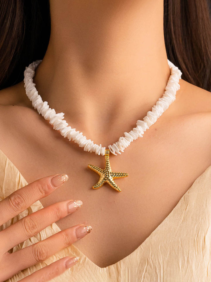 Simple Shell And Starfish Pendant Clavicle Necklace