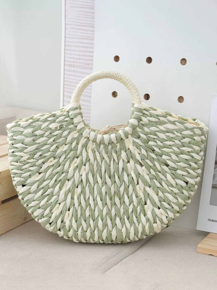 Casual Woven Mixed Color Half Circle Tote Bag