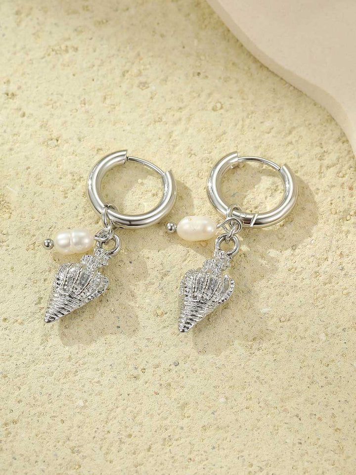 Vintage Ocean Style Pearl Conch Pendant Earrings