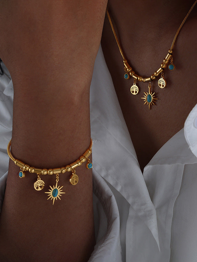 All-match Personality Sun Turquoise Necklace Bracelet Set