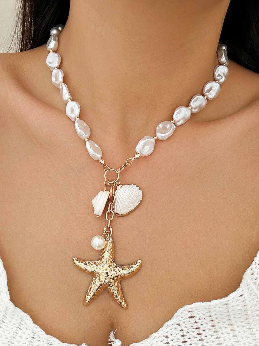 Starfish Shell Pearl Beach Necklace