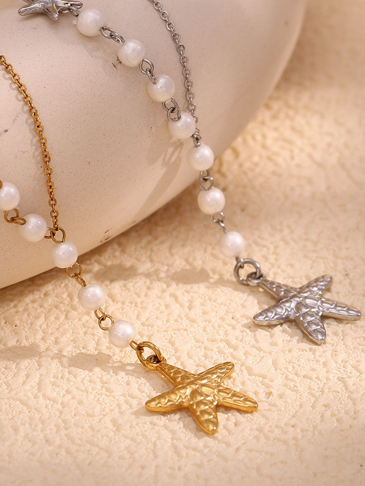 Starfish Pearl Pendant Asymmetric Necklace