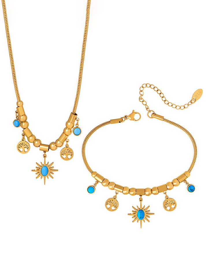 All-match Personality Sun Turquoise Necklace Bracelet Set