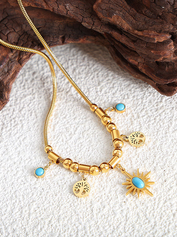 All-match Personality Sun Turquoise Necklace Bracelet Set