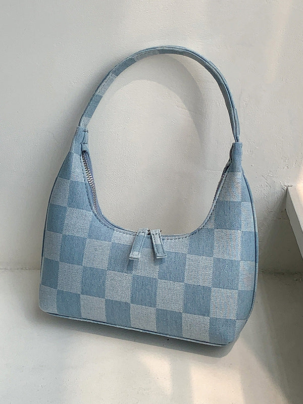 Mode Niche Håndholdt Denim Plaid Dumpling Bag