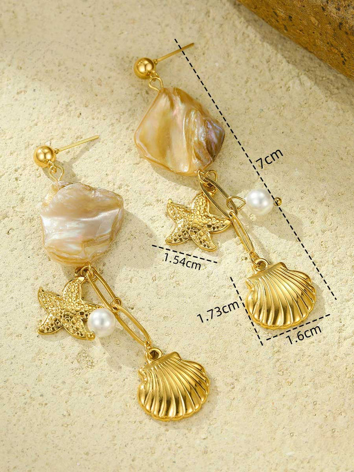 Shell And Starfish Pendant Tassel Pearl Earrings