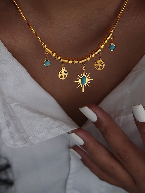 All-match Personality Sun Turquoise Necklace Bracelet Set