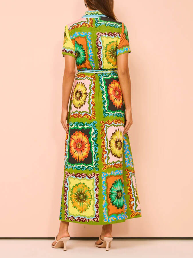 Robe midi spéciale à imprimé tournesol