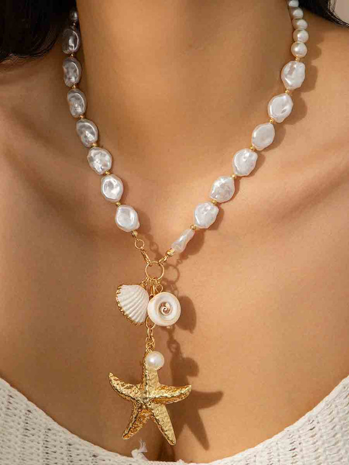 Starfish Shell Pearl Beach Necklace