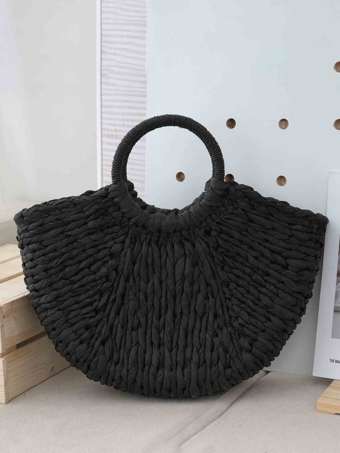 Casual Woven Mixed Color Half Circle Tote Bag