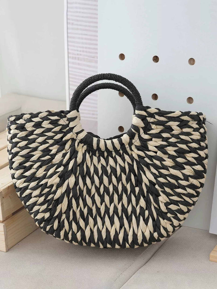 Casual Woven Mixed Color Half Circle Tote Bag