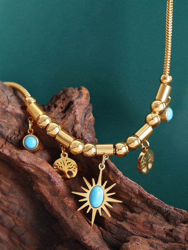 All-match Personality Sun Turquoise Necklace Bracelet Set