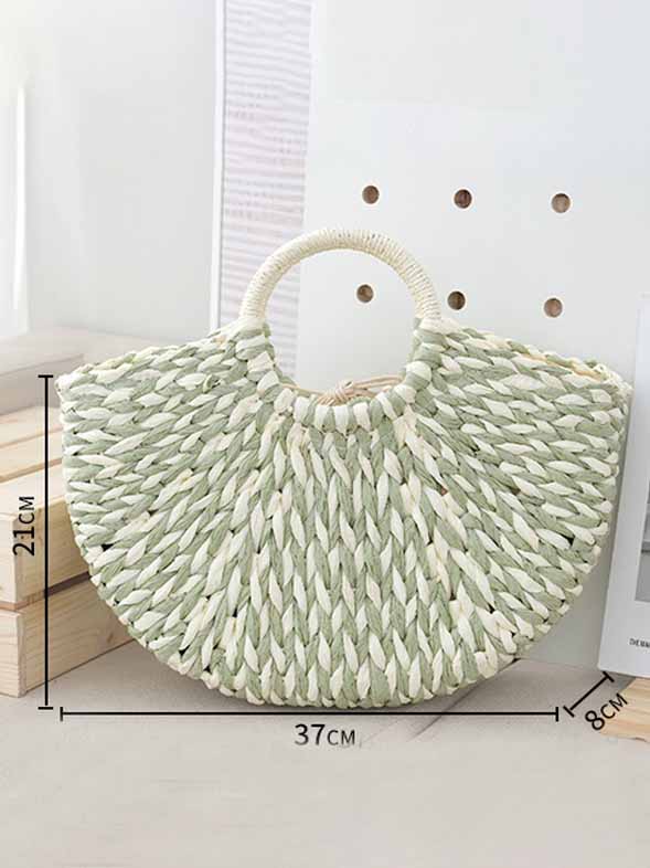 Casual Woven Mixed Color Half Circle Tote Bag