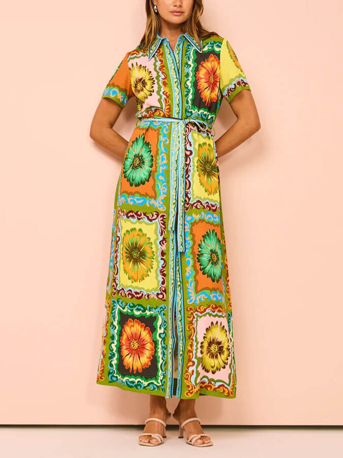 Robe midi spéciale à imprimé tournesol