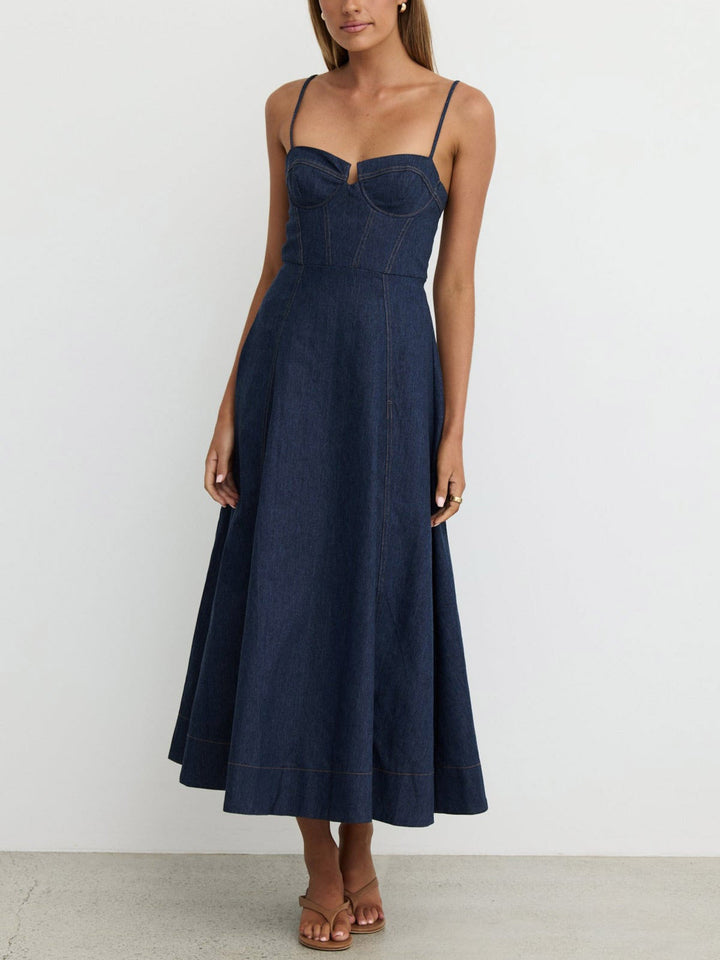 Casual Stylish Denim A-line Midi Dress