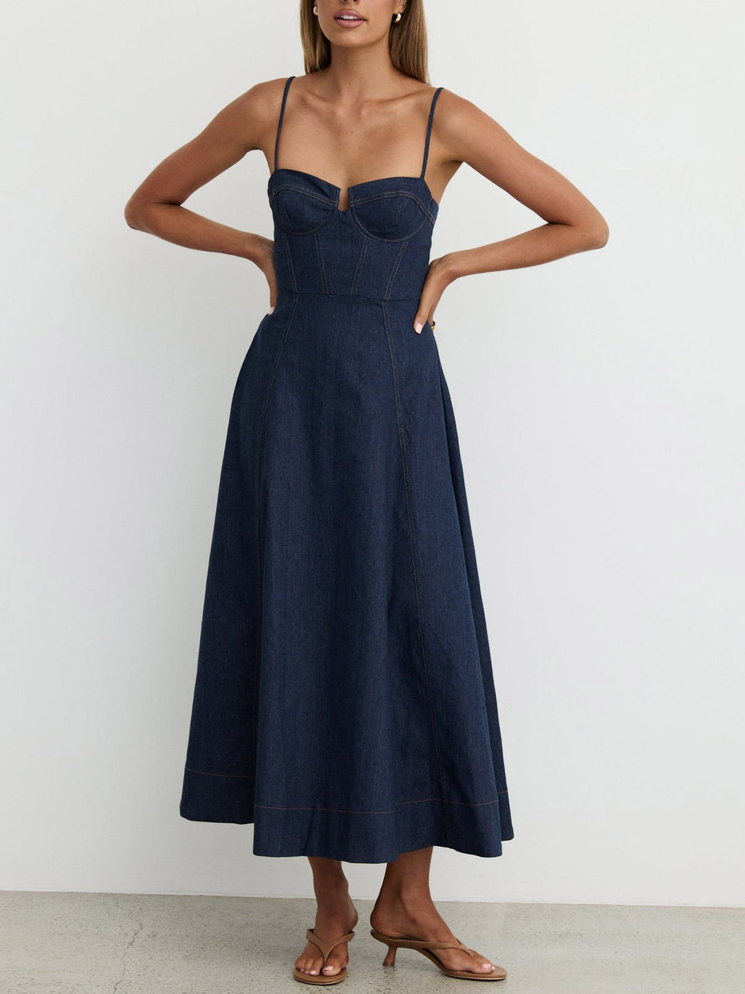 Casual Stylish Denim A-line Midi Dress