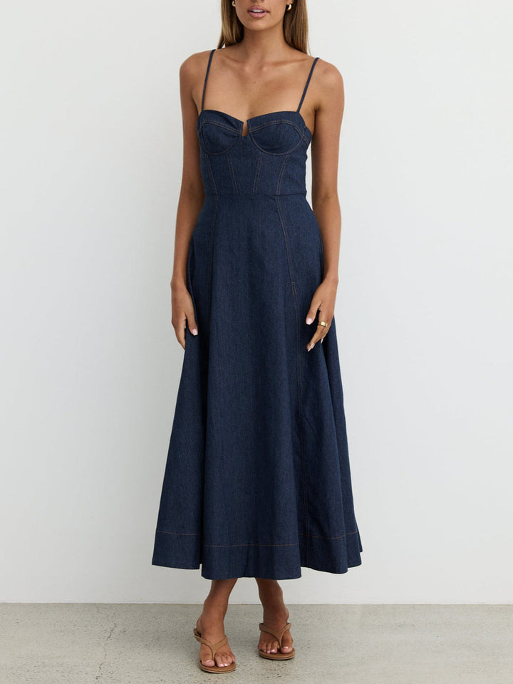 Casual Stylish Denim A-line Midi Dress