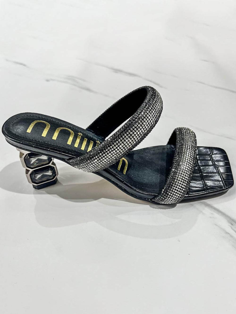 Sandalias de tacón alto con diamantes de imitación de moda