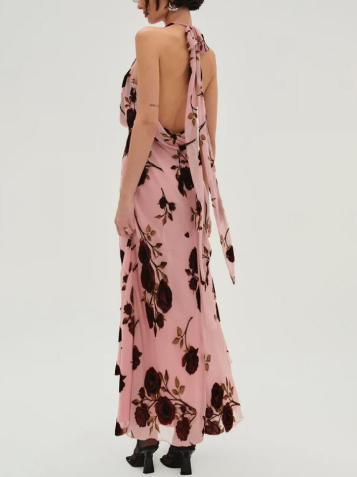 Vintage Rose Drape Neck Maxi Dress