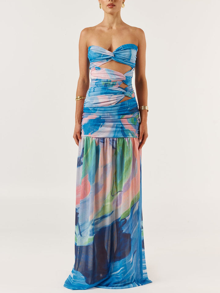 Sexy Oil Painting Abstract Print  Maxi Dress