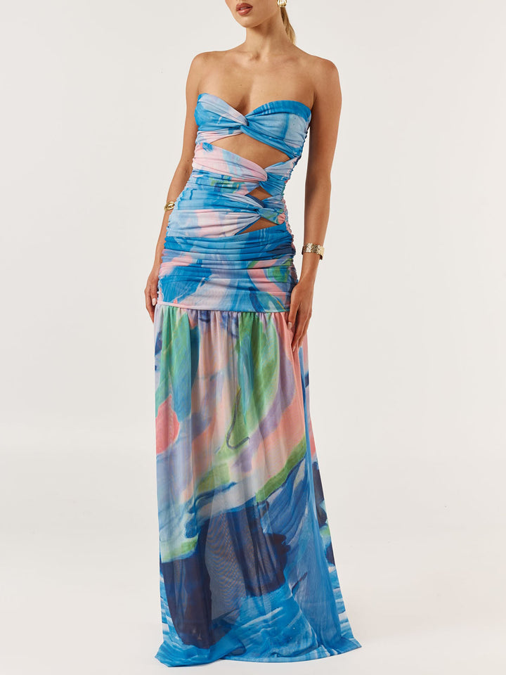 Sexy Oil Painting Abstract Print  Maxi Dress