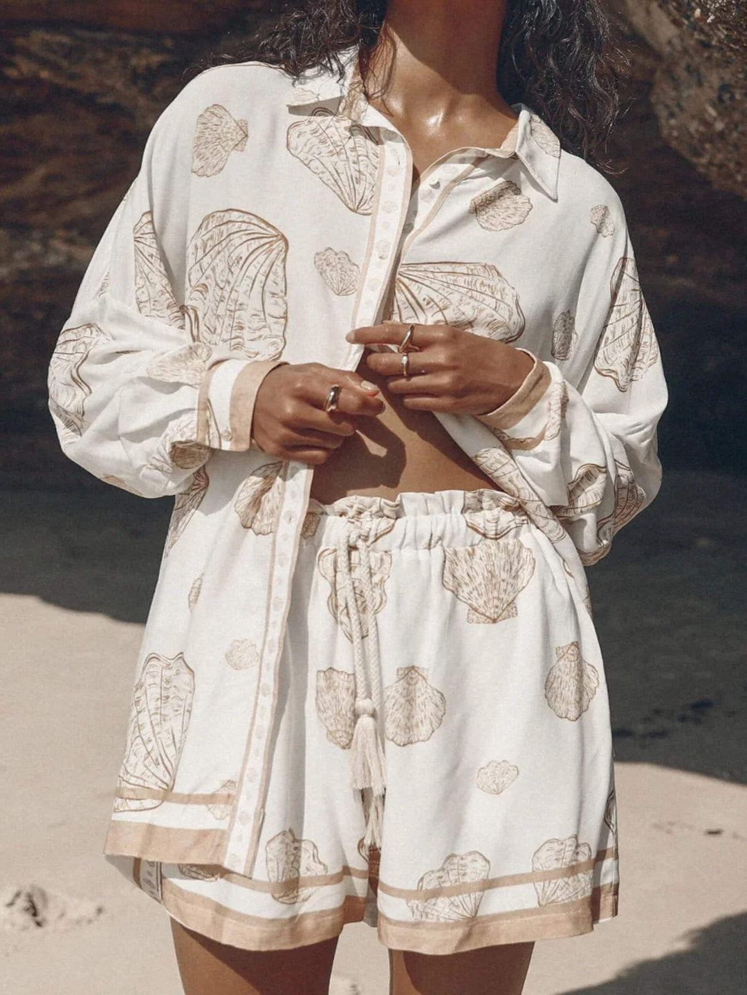 Chemise ample à imprimé coquillage de vacances