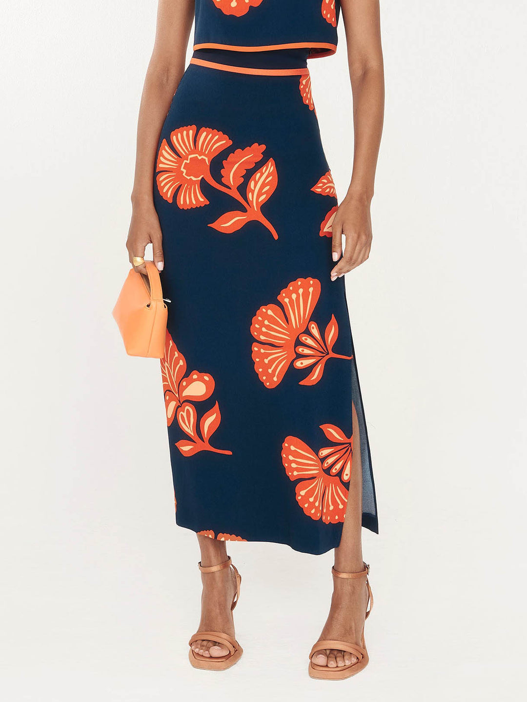 Exquisite Plant And Flower Print Slit Skirt