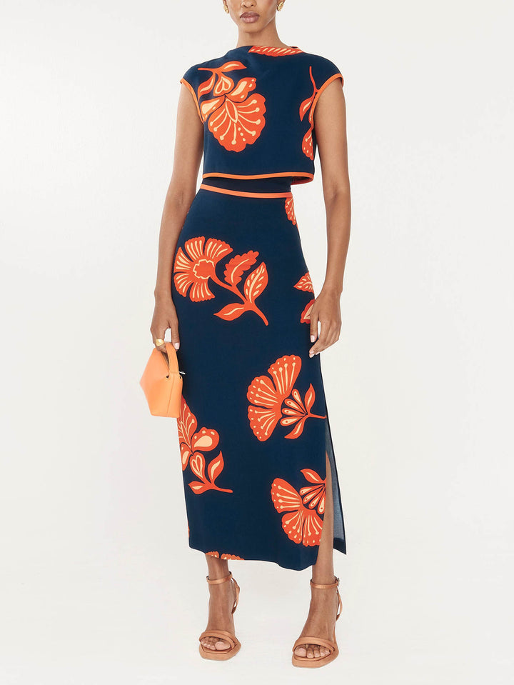 Exquisite Plant And Flower Print Slit Skirt