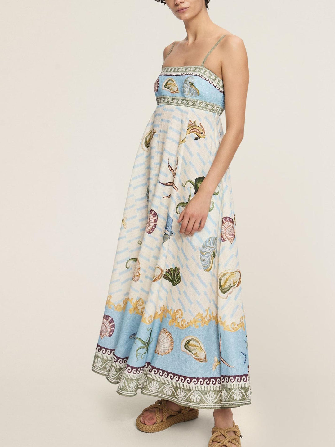 Unique Exquisite Deep Sea Floral Print Midi Dress