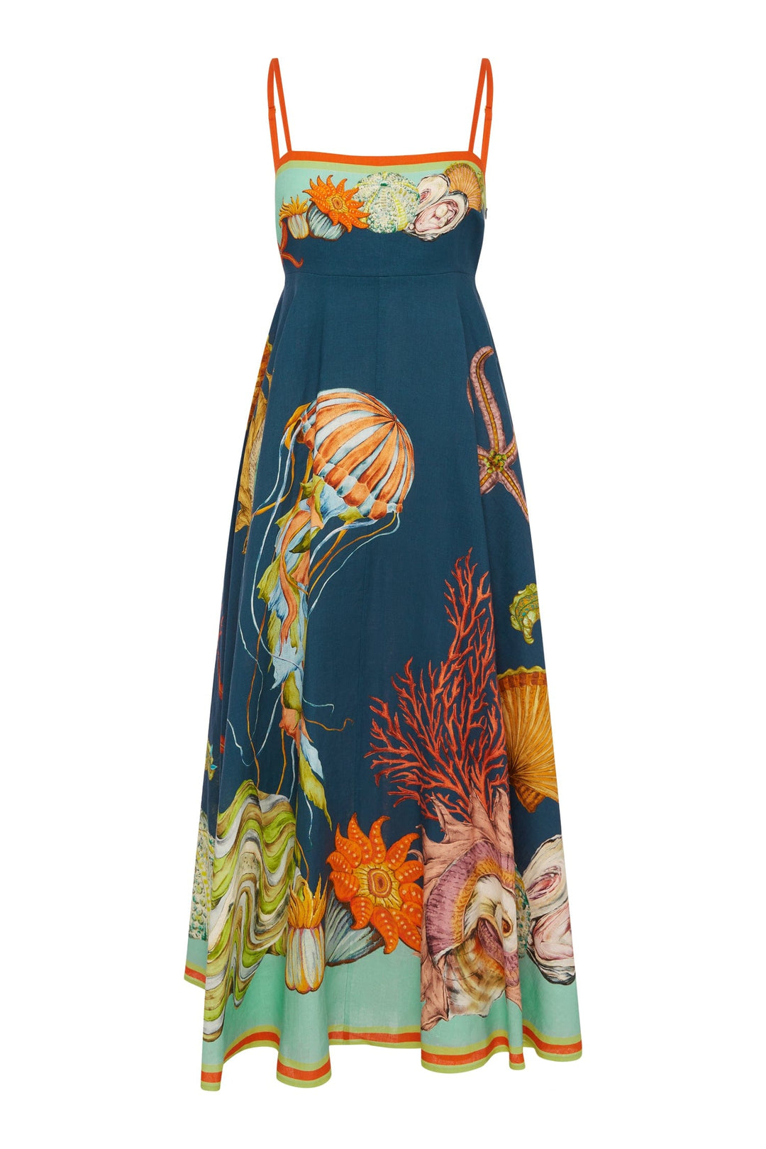 Unique Deep Sea Print Sling Midi Dress