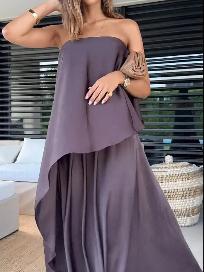 Elegant Sleeveless Tube Top Skirt Two Piece Set