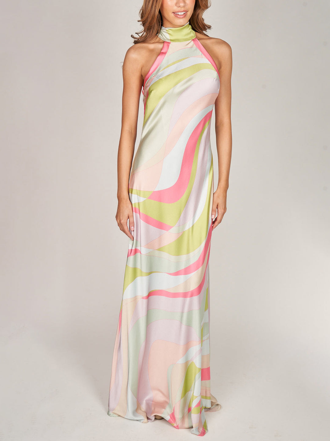 Exquisite Satin Dreamy Wave Print Maxi Dress