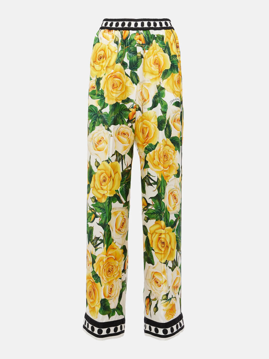 Utsökt Rose Print Loose Long Wide Leg Byxor