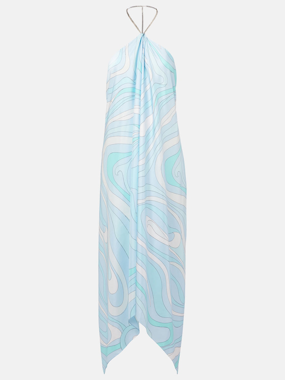 Unique Psychedelic Swirl Print Asymmetric Midi Dress