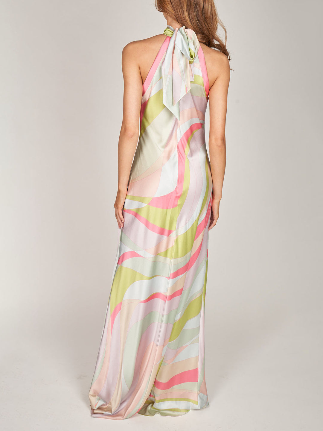 Exquisite Satin Dreamy Wave Print Maxi Dress