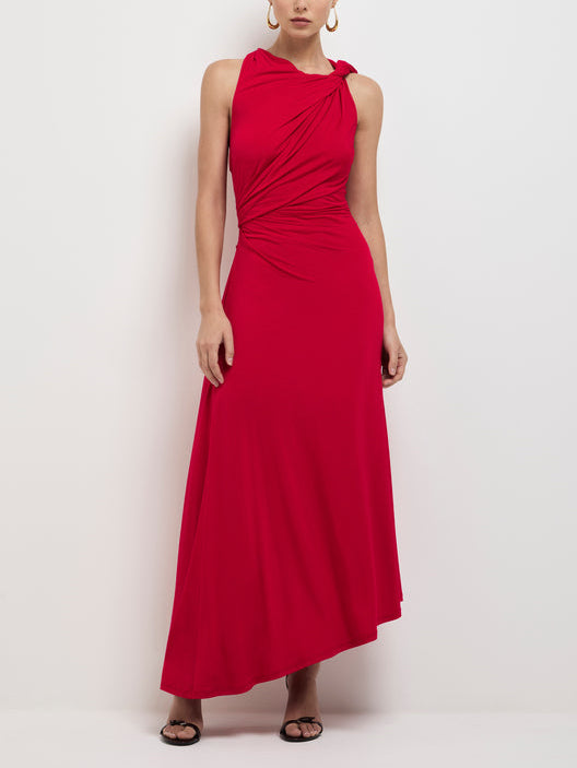 Elegant Twisted Asymmetric Hem Maxi Dress