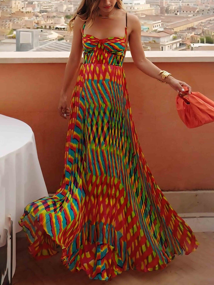 Elegant Personalized Painted Print A-Line Maxi Dress