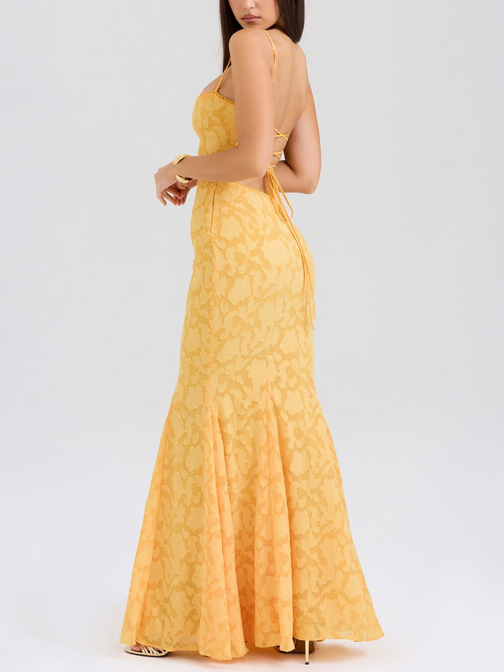 Elegante Jacquard Sexy Sling Fishtail Maxi Vestido