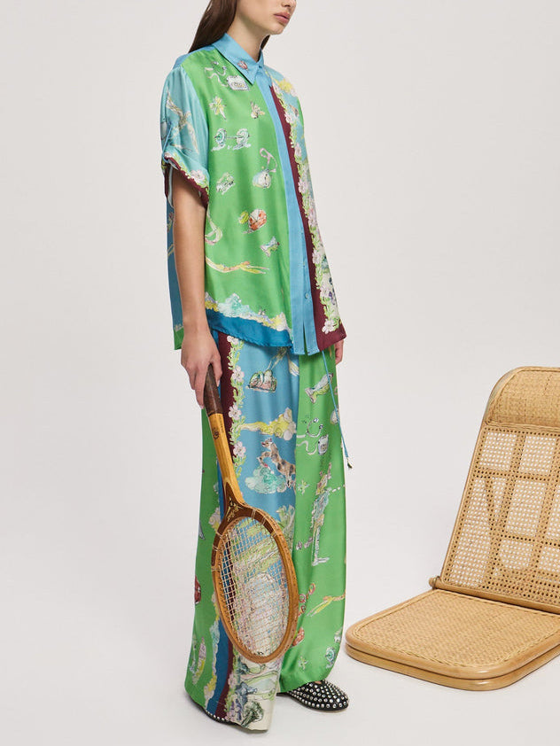 Unique Resort Print Lapel Short-sleeved Loose Shirt