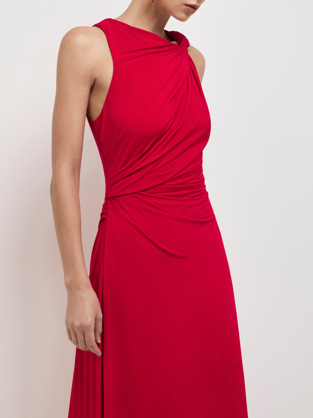 Elegant Twisted Asymmetric Hem Maxi Dress