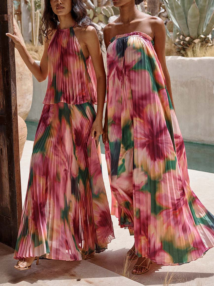 Elegant Gradient Hibiscus Printed Backless Tank Top