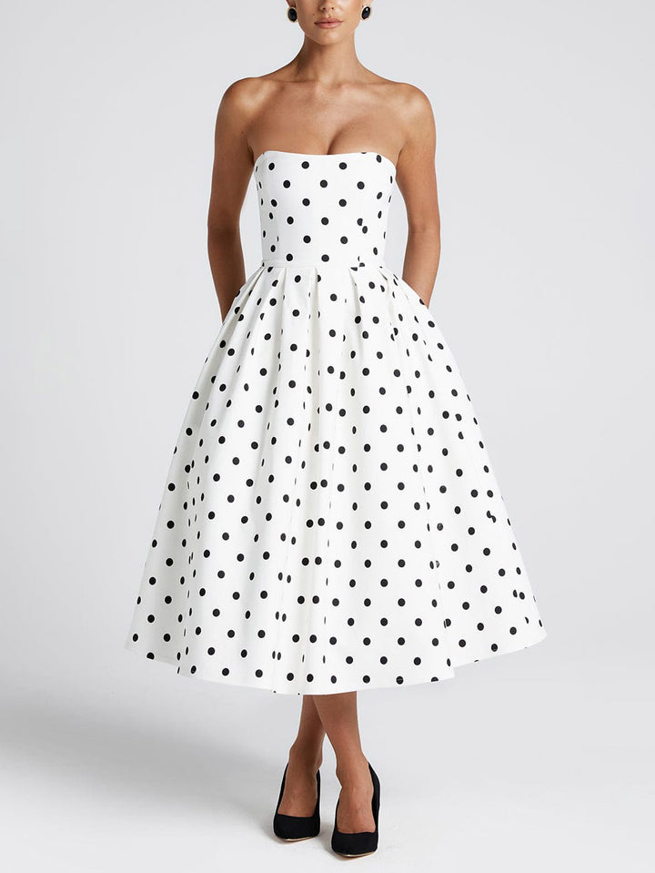 Elegant Retro Polka Dot Print Midi Dress